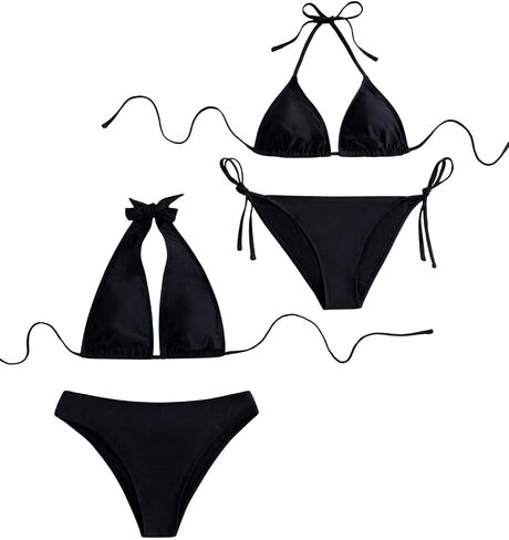 MakeMeChic Women's 4 Piece Bikini Sets Halter Neck Sleeveless Tie Back Wireless Swimsuit Summer Beachwear in Saudi Arabia