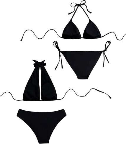 MakeMeChic Women's 4 Piece Bikini Sets Halter Neck Sleeveless Tie Back Wireless Swimsuit Summer Beachwear in Saudi Arabia