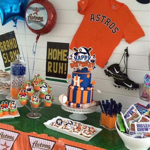 Astros Baseball Party Decorations,Birthday Party Supplies For Baseball Team Party Supplies Includes Banner - Cake Topper - 12 Cupcake Toppers - 18 Balloons in Saudi Arabia