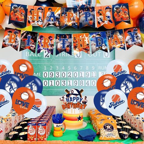 Astros Baseball Party Decorations,Birthday Party Supplies For Baseball Team Party Supplies Includes Banner - Cake Topper - 12 Cupcake Toppers - 18 Balloons in Saudi Arabia