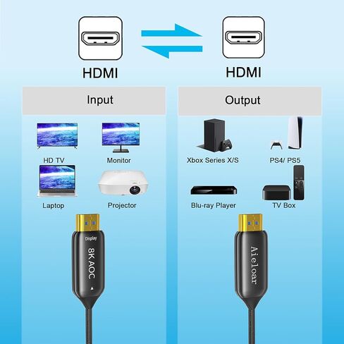 Optic Fiber HDMI 2.1 Cable 300ft,8K@60Hz 4K@120Hz Dynamic HDR 10, eARC, HDCP2.2, 4:4:4 7680x4320 Resolution, 48Gbps Optical Fiber HDMI 2.1 Cable for PS5/8K TV/LG TV in Kuwait