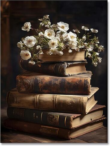 WAYUWGAN Vintage Floral Wall Art Moody Books Still Life Pictures Rustic Antique Art Oil Painting Prints Dark Academia Decor Posters for Room Aesthetic Bedroom Wall Decor 12x16in Unframed in Saudi Arabia