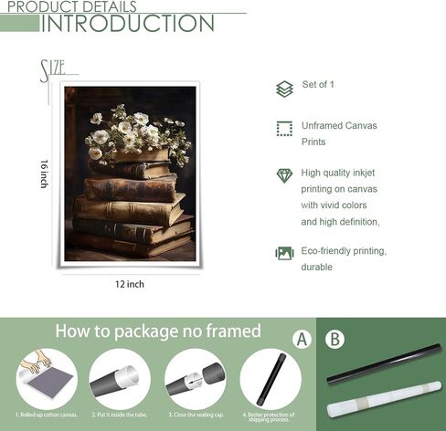 WAYUWGAN Vintage Floral Wall Art Moody Books Still Life Pictures Rustic Antique Art Oil Painting Prints Dark Academia Decor Posters for Room Aesthetic Bedroom Wall Decor 12x16in Unframed in Saudi Arabia