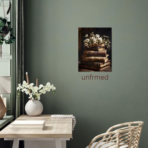 WAYUWGAN Vintage Floral Wall Art Moody Books Still Life Pictures Rustic Antique Art Oil Painting Prints Dark Academia Decor Posters for Room Aesthetic Bedroom Wall Decor 12x16in Unframed in Saudi Arabia