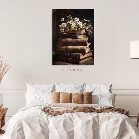 WAYUWGAN Vintage Floral Wall Art Moody Books Still Life Pictures Rustic Antique Art Oil Painting Prints Dark Academia Decor Posters for Room Aesthetic Bedroom Wall Decor 12x16in Unframed in Saudi Arabia