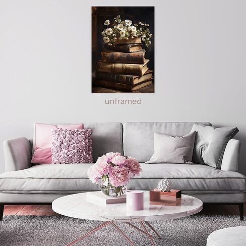 WAYUWGAN Vintage Floral Wall Art Moody Books Still Life Pictures Rustic Antique Art Oil Painting Prints Dark Academia Decor Posters for Room Aesthetic Bedroom Wall Decor 12x16in Unframed in Saudi Arabia