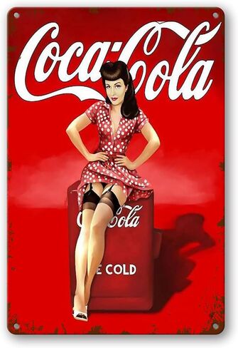 علامات القصدير المعدنية للفتيات من كوكا كولا، ديكور جداري عتيق، علامة فنية تين، ديكورات مزرعة منزلية مضحكة، هدايا أنيقة لبار الحانة والمقهى وغرفة المعيشة والمرآب ولوحة معدنية مقاس 8 × 12 بوصة in Kuwait
