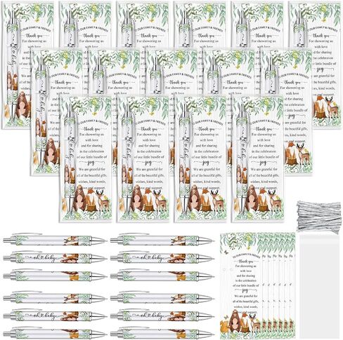 50 Sets Woodland Animals Baby Shower Favors Bulk Includes Ballpoint Pens Thank You Cards Cable Ties Woodland Baby Shower Decorations Gender Reveal for Guest Game Prizes Party Favors in Saudi Arabia
