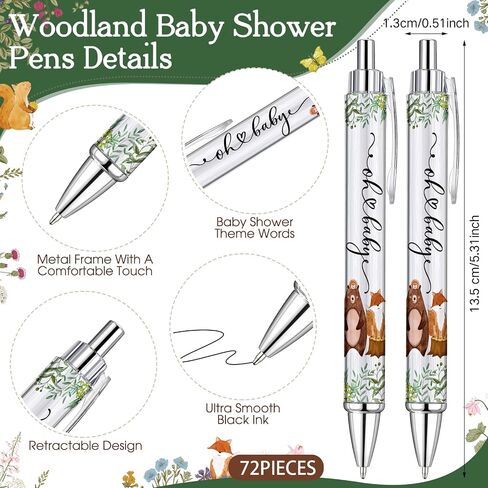 50 Sets Woodland Animals Baby Shower Favors Bulk Includes Ballpoint Pens Thank You Cards Cable Ties Woodland Baby Shower Decorations Gender Reveal for Guest Game Prizes Party Favors in Saudi Arabia