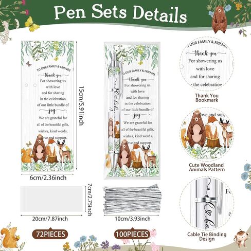 50 Sets Woodland Animals Baby Shower Favors Bulk Includes Ballpoint Pens Thank You Cards Cable Ties Woodland Baby Shower Decorations Gender Reveal for Guest Game Prizes Party Favors in Saudi Arabia