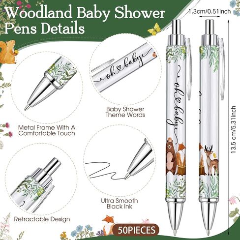 50 Sets Woodland Animals Baby Shower Favors Bulk Includes Ballpoint Pens Thank You Cards Cable Ties Woodland Baby Shower Decorations Gender Reveal for Guest Game Prizes Party Favors in Saudi Arabia