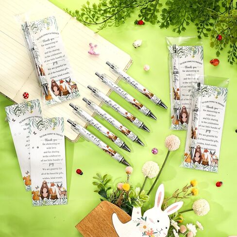 50 Sets Woodland Animals Baby Shower Favors Bulk Includes Ballpoint Pens Thank You Cards Cable Ties Woodland Baby Shower Decorations Gender Reveal for Guest Game Prizes Party Favors in Saudi Arabia