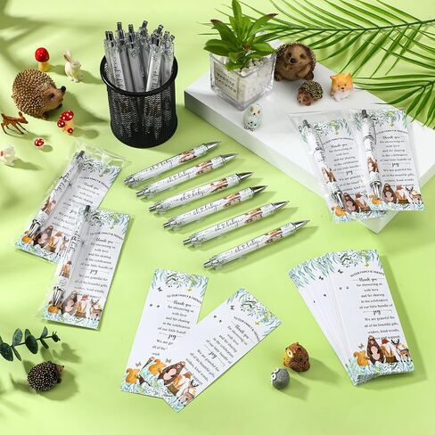 50 Sets Woodland Animals Baby Shower Favors Bulk Includes Ballpoint Pens Thank You Cards Cable Ties Woodland Baby Shower Decorations Gender Reveal for Guest Game Prizes Party Favors in Saudi Arabia