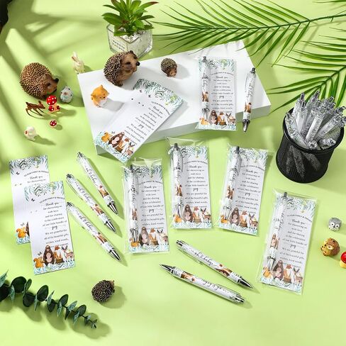 50 Sets Woodland Animals Baby Shower Favors Bulk Includes Ballpoint Pens Thank You Cards Cable Ties Woodland Baby Shower Decorations Gender Reveal for Guest Game Prizes Party Favors in Saudi Arabia