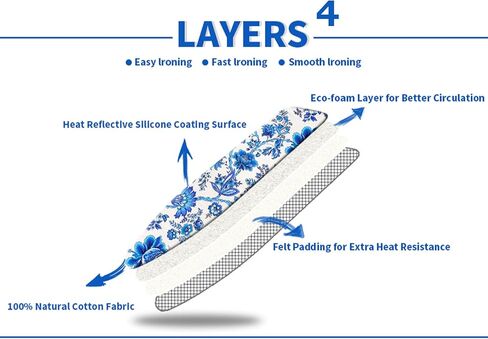 Ironing Board Cover and Pad 15x54 Inch Standard Ironing Board Cover with Elastic Edge and Hook and Loop Fasteners Scorch and Stain Resistant Cotton Ironing Covers with Thick Padding in Kuwait