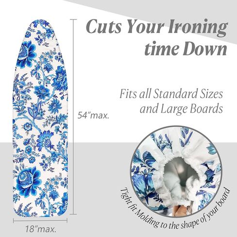 Ironing Board Cover and Pad 15x54 Inch Standard Ironing Board Cover with Elastic Edge and Hook and Loop Fasteners Scorch and Stain Resistant Cotton Ironing Covers with Thick Padding in Kuwait