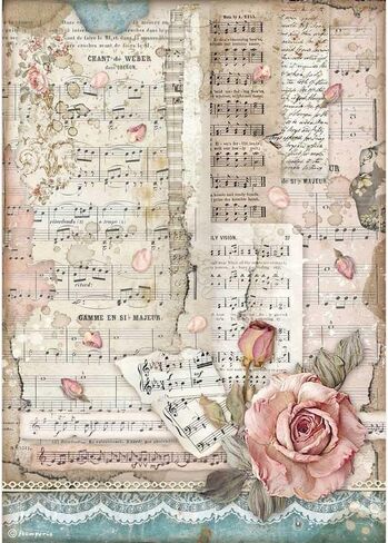 Stamperia Rice Paper-Passion Roses & Music, Pastel Tones, A4 in Saudi Arabia