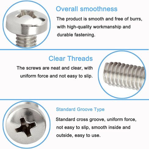 30Pcs M4-0.7x8mm Pan Head Machine Screws 304 Stainless Steel Metric Phillips Drive Cross Round Head Machine Screws Fasteners Bolts, Fully Threaded in Saudi Arabia