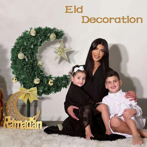 3FT 90 LED ضوء أشجار رمضان، حديقة المنزل، غرفة المعيشة، ديكور العيد، نجمة القمر، شجرة العيد، مصنوعة يدويًا، 900 نصيحة لتزيين رمضان (أخضر 3 أقدام) in Saudi Arabia