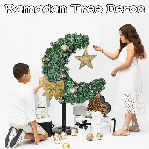 3FT 90 LED ضوء أشجار رمضان، حديقة المنزل، غرفة المعيشة، ديكور العيد، نجمة القمر، شجرة العيد، مصنوعة يدويًا، 900 نصيحة لتزيين رمضان (أخضر 3 أقدام) in Saudi Arabia
