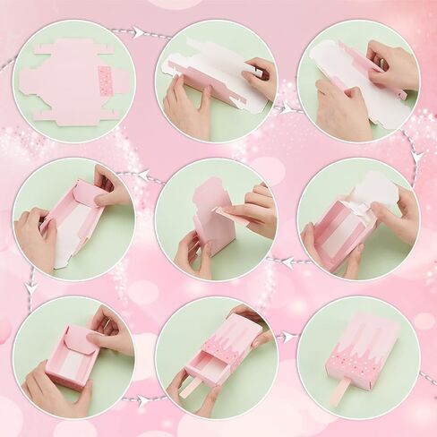 PH PandaHall Paper Ice Cream Shape Gift Boxes, 20 pcs 3.6x2 Inch Mini Cartoon Candy Folding Paper Box Party Favor Candy Box for Halloween Birthday Wedding, Pink in Saudi Arabia