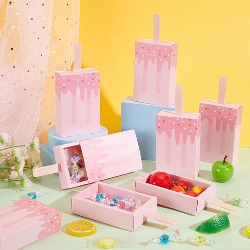 PH PandaHall Paper Ice Cream Shape Gift Boxes, 20 pcs 3.6x2 Inch Mini Cartoon Candy Folding Paper Box Party Favor Candy Box for Halloween Birthday Wedding, Pink in Saudi Arabia