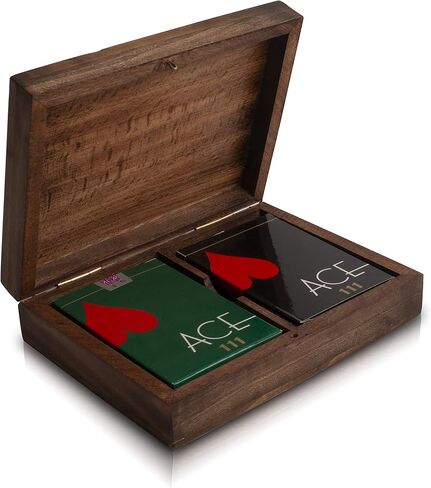 Rustic Birthday Gift Ideas Handcrafted Classic Wooden Playing Card Holder Deck Box Storage Case Organizer With 2 Sets of Premium Quality 'Ace' Playing Cards Anniversary Housewarming Gifts Him Her in Saudi Arabia