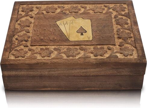 Rustic Birthday Gift Ideas Handcrafted Classic Wooden Playing Card Holder Deck Box Storage Case Organizer With 2 Sets of Premium Quality 'Ace' Playing Cards Anniversary Housewarming Gifts Him Her in Saudi Arabia