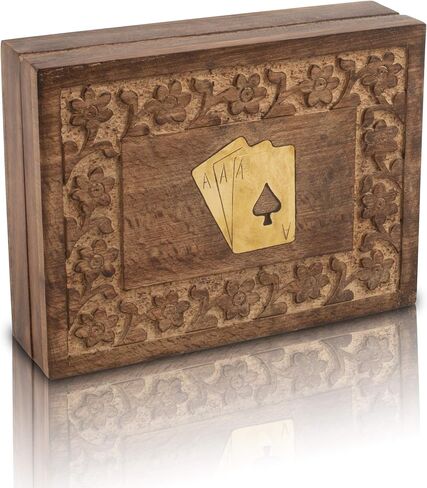 Rustic Birthday Gift Ideas Handcrafted Classic Wooden Playing Card Holder Deck Box Storage Case Organizer With 2 Sets of Premium Quality 'Ace' Playing Cards Anniversary Housewarming Gifts Him Her in Saudi Arabia