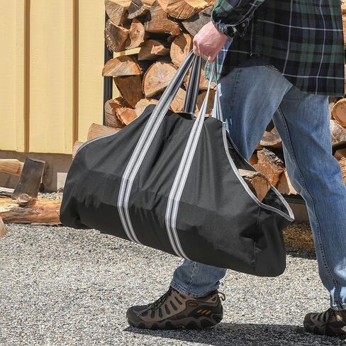 ShelterLogic 90418 20" Heavy-Duty Open Ended Water-Repellent Log Holder Firewood Carrier Bag, Black in Saudi Arabia