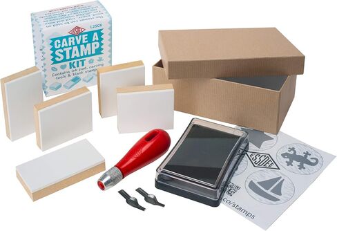 ESSDEE Block Printing Essentials Kit Includes 2 Ink Rollers, 3 Lino Cutters, Lino Handle, Printing Ink and Carving Block || Used in Art, Craft and Carving Stamps || Made in The UK in Kuwait