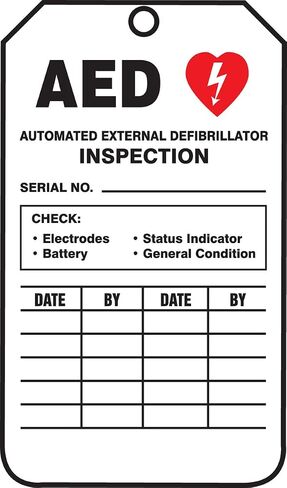 Accuform "AED فحص مزيل الرجفان الخارجي الآلي" حزمة من 25 بطاقة فحص PF-Cardstock، 5.75 بوصة × 3.25 بوصة، أحمر/أسود على أبيض، TRS345CTP in Saudi Arabia