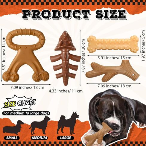4 Pcs Indestructible Dog Toys for Aggressive Chewers Tough Beef Peanut Flavor Dog Chew Bone for Aggressive Chewers Durable Nylon Textured Chew Bones for Large Dogs Pets Teething, Dog Gift in Saudi Arabia