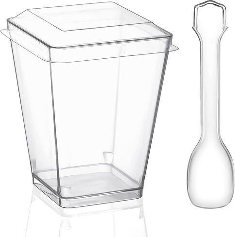 Eupako 125 Pack 5 OZ Plastic Mini Dessert Cups with Spoons - Clear Small Parfait Cups, Square Appetizer Cups for Fruit, Pudding, Mousse, Ice Cream, Party, Wedding, Valentine's Day in Saudi Arabia