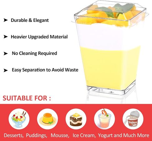 Eupako 125 Pack 5 OZ Plastic Mini Dessert Cups with Spoons - Clear Small Parfait Cups, Square Appetizer Cups for Fruit, Pudding, Mousse, Ice Cream, Party, Wedding, Valentine's Day in Saudi Arabia