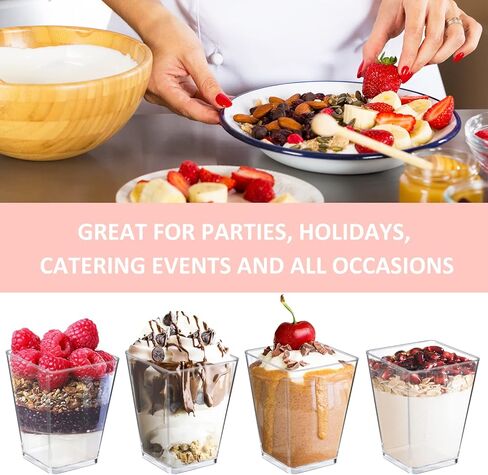 Eupako 125 Pack 5 OZ Plastic Mini Dessert Cups with Spoons - Clear Small Parfait Cups, Square Appetizer Cups for Fruit, Pudding, Mousse, Ice Cream, Party, Wedding, Valentine's Day in Saudi Arabia