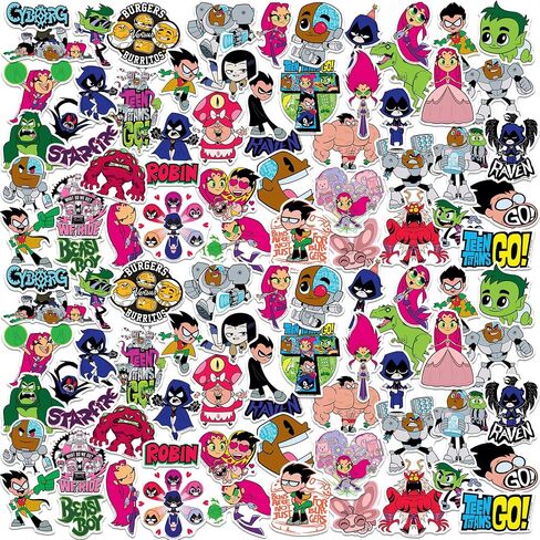 Teen Titans Go! 50ct Vinyl Large Deluxe Stickers Variety Pack - Laptop, Water Bottle, Scrapbooking, Tablet, Skateboard, Indoor/Outdoor - Set of 50 in Saudi Arabia