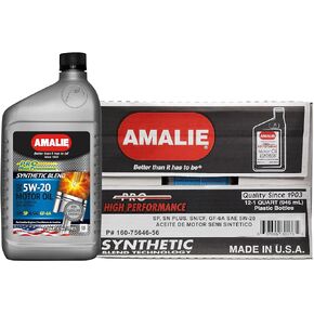 AMALIE Pro High Performance Synthetic Blend 5W-20 Motor Oil (160-75646-56) 1 Quart Bottle, Pack of 12