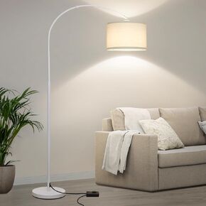 Rattan Floor Lamp, Dimmable Arc Floor Lamps for Living Room, Boho Farmhouse Standing Lamp with Adjustable Head, Tall Pole Lamp Reading Light for Bedroom, Over Couch, Office, 9W LED Bulb Included