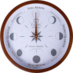 Planeteco Moon Master - Precision Lunar Phase Wall Clock - Accurate Moon Tracking & Easy-to-Read Dial for Lunar Cycle - Stylish Round Moon Phase Clock - Celestial Home Decor - Dark Stain