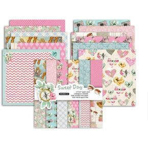 Syntego 24 Sheets, 12 Designs 'Sweet Day' Paper Design Decorative Acid Free Scrapbook Paper 160gsm,Single Sided 30cm x 30cm(12in x 12in)