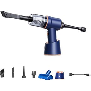 Handheld Vacuum Cordless Home CAR Vacuum 4000PA Suction Power Portable RECHANGABLE, Reusable Filter with Suction Nozzle, Floor Brush AIR Nozzle, Blue