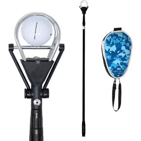 Ball Retriever Telescopic Design 12ft - Golf Ball Picker Upper for Water Hazards - Golf Ball Retriever Tool with Dual Zip Headcover to Pick Up Golf Balls in Style