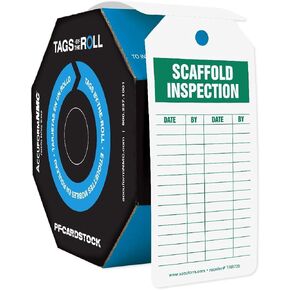 100 Tags by-The-Roll, Scaffolding Inspection Tags, US Made OSHA Compliant Scaffold Tags, Waterproof PF-Cardstock, Resists Tears, 6.25"x3", TAR705