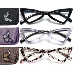 نظارات قراءة عين القطة من EYEURL مكونة من 4 قطع للنساء كبيرة الحجم تحجب الضوء الأزرق ونظارات كمبيوتر بمفصلات زنبركية مضادة لإجهاد العين/وهج الكمبيوتر/قارئات الأشعة فوق البنفسجية للنساء، 3.0 in Kuwait