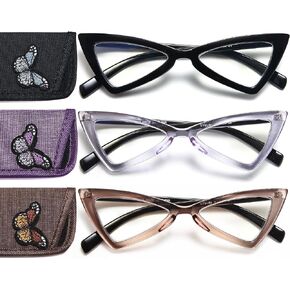 EYEURL 4-Pack Cat Eye Reading Glasses for Women Oversize Blue Light Blocking Computer Glasses Spring Hinge Anti Eyestrain/Computer Glare/UV Readers for Women,3.0