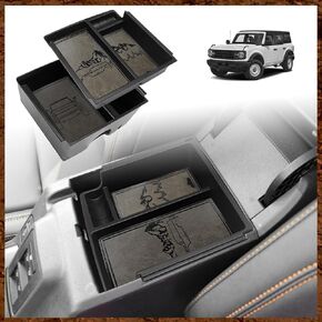 Center Console Organizer Compatible with 2021-2024 Ford Bronco Accessories 6th Gen Bronco 2/4-Door Center Console Storage Box ABS Material with Leather Trim(V2_Black)