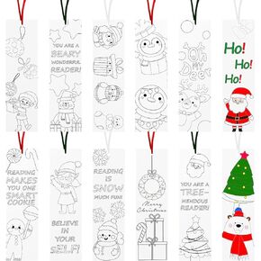 Haooryx DIY Christmas Winter Bookmarks - 75Pcs Christmas Color Your Own Bookmarks Kids DIY Coloring Blank Bookmarks Xmas Party Prize Art Craft Supplies Goodie Bag Fillers Classroom Reading Rewards