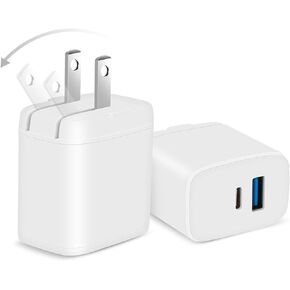 [2 Pack] Foldable 20W Dual Port Charger Block Colud Used for an iPad Charger,ipad pro Charger, iPhone 15 Charger, or iPhone 14 Charger.