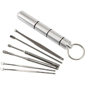 Ear Wax Removal kit, Ear Cleaner, 6-Piece Stainless Steel Ear Pick and Portable Storage Box, Remove Earwax Anytime Anywhere (Silvery)